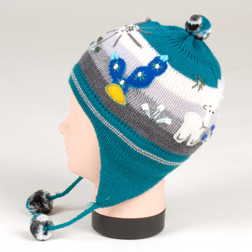 Kindermütze aus Peru mit Ohrenklappen, türkis
